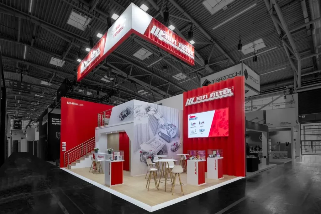 Stand sur-mesure HIFI Filtrer - Vue d'angle au salon Bauma