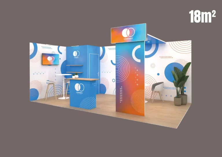 Design 3D d'un stand modulaire de 18m2 : un stand flexible à votre image